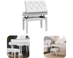 Kruk - pianokruk - speelkruk - leren zitvlak - opbergbaar - in hoogte verstelbaar - draaggewicht 200KG - gemakkelijk schoon te maken - woonaccessoire - geschikt voor kaptafel, piano, slaapkamer (wit, 54,5*33cm)