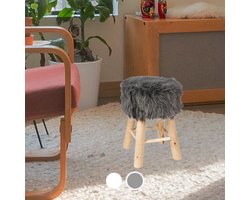 Kruk poef bont effect pin feet - Polyester|Pin|Mousse - Grijs - Gris - SILUMEN