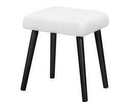 Kruk - Poef - Ronde Kruk - Teddy Fluweel Kruk - Wit - Kamer - 42 × 48 × 32 cm (B × H × D)
