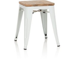 Kruk VANTAGGIO W metallic wit / zitting echt hout licht hjh OFFICE