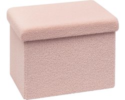 Kruk, zitkubus met opbergruimte, opvouwbare zitkubus met deksel, fluwelen voetenbank, kist, opbergdoos, roze, 42 x 32 x 32 cm