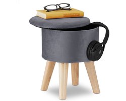 krukje met opbergruimte - fluweel - woon- en slaapkamer - 36x30 cm - grijs