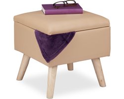 krukje met opbergruimte - kunstleer - 40 x 40 x 40 cm - deksel - zachte zitting - beige