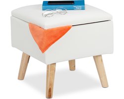 krukje met opbergruimte - kunstleer - 40 x 40 x 40 cm - deksel - zachte zitting - wit