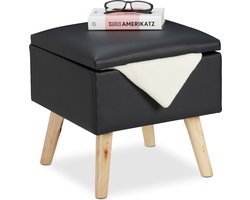 krukje met opbergruimte - kunstleer - 40 x 40 x 40 cm - deksel - zachte zitting - zwart