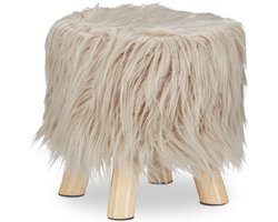 krukje met vacht - 4 houten pootjes - gepolsterd - kunstvel - HxØ 31x31 cm - bruin