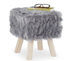 krukje met vacht - krukje hout - nepbond - hocker - voor kaptafel - zacht