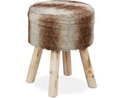 krukje met vacht - op poten - klein voetenbankje - ronde hocker - kruk - 42 x 33 cm