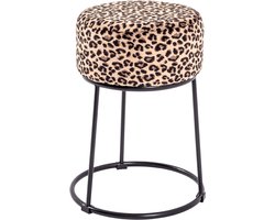 Krukje | Ø30 cm x 46 cm | Luipaardmotief - Haku - Krukje - Zwart; Oranje - Textiel; MDF