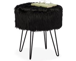 krukje - op pootjes - 41 x 37 cm - rond - nepbont - voetenbank woonkamer - zacht