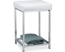 krukje - wit - kruk - vierkant - voetenbank - Make up - badkamerkruk - chroom - gepolsterd wit
