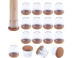 Krukpootbeschermer - 16 Stuks - Stoelpootdoppen - Stoelpoothoezen - Stoelpoot Vloerbeschermers - Vilten Meubelbeschermers - Voor Hardhouten Vloeren - Rubberen Stoelpootbeschermers - Voor Houten Vloeren - Rond - Siliconen - Transparant