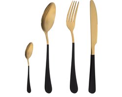 Krumble Bestekset 4 delig - Voor 1 persoon - Tafelmes - Dinerlepel - Tafellepel - Dinermes - Dessertlepel - Tafelvork - RVS - Goud met Zwart