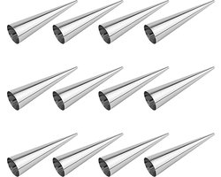 Krumble Ijshoorn mallen - Ijshoorntjes - Ijshoorn vormpjes - Bakspullen - Set van 12 - RVS - Zilver - 3x3x14 cm