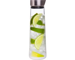 Krumble Karaf van glas - 1000ml - 1 liter - 33 x 9,5 cm (dxh) - Glazen waterfles - Waterkan met deksel - RVS - Tafel water