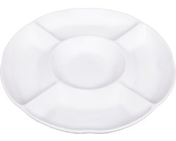 Krumble Tapasbord rond - Met 5 vakken - Servies - Borden - Hapjesbord - Serveerschalen - Serveerborden - Keramiek - Wit -Klein