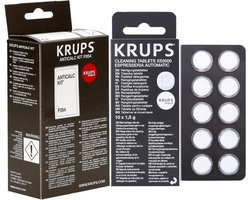 Krups, reinigingsset voor koffiemachines, ontkalkingsmiddel, ontkalkingstabletten 2x40g + 1x waterhardheidstest ANTICALC F054 + 1x reinigingsmiddel voor KRUPS XS3000 koffiemachines, origineel