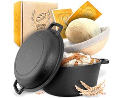 KRUSTENZAUBER 26 cm Gietijzeren Pot brood bakken inclusief Rijsmand - Robuuste Broodbakvorm rond met Deksel voor in de Oven - Ideale broodvorm, broodbakpan, brood bakvorm gietijzeren pot brood bakken, broodbakaccessoires, broodvorm