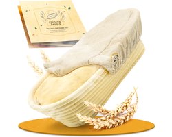 KRUSTENZAUBER Gaarmand voor brood bakken ovaal 28 cm - Ovale rijsmand van rattan met rijstdoek - Broodbakaccessoire, broodmand, broodvorm, zuurdesemaccessoire, rijsfolie, broodmandje