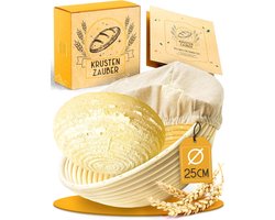 KRUSTENZAUBER Garrmand voor brood bakken rond 25 cm - Ronde rijsmand van rattan met rijstdoek - Broodbakaccessoire, broodmand, broodvorm, zuurdesemaccessoire, rijsfolie, broodmandje