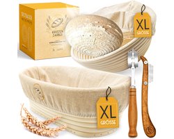 KRUSTENZAUBER Gistingsmand voor broodbakken + bakkersmes - set van 2x fermentatiemanden en 2x deegmessen - broodbakaccessoires, broodmand, broodbakvorm, zuurdesemstartset, deegsnijder, fermentatiefoliebrood, rotan