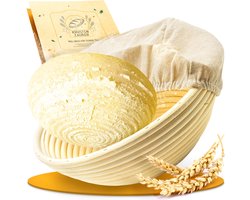KRUSTENZAUBER rijsmand voor brood bakken rond 22 cm - Ronde Gaarmand van rattan met rijstdoek - Broodbakaccessoire, broodmand, broodvorm, zuurdesemaccessoire, rijsfolie, broodmandje