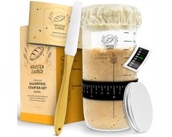 KRUSTENZAUBER zuurdesem starter set - 600 mL fermentatieglas met spatel en thermometer - broodbakaccessoires, zuurdesemglas, fermenteren, zuurdesemstartpakket, starterglas, fermentatie glas