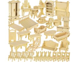 Kruzzel Houten Poppenmeubel Set - 34 Delige DIY Meubelset voor Poppenhuis