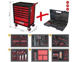 KS Tools Gereedschapswagen Racingline - Gevuld - 598-delig - 7 lades - Rood, Zwart