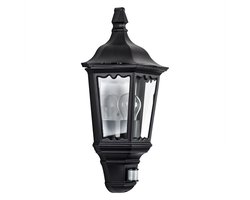 KS Verlichting wandlamp - Ancona - Plat - Bewegingssensor - zwart - Buitenlamp - E27 - Glas - Klassiek - Aluminium