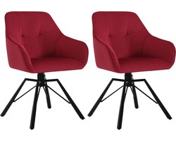 KTN® - Eetkamerstoelen set van 2 - 360 Graden Draaibare Zitting - Rugleuning - Armleuning - Fauteuil - Woonkamerstoelen - Kuipstoelen - Velvet - Fluwelen Stof - Gewatteerde Zitting - Metalen Poten - Bordo