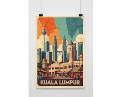 Kuala Lumpur Poster - Steden Posters - Maleisië - Tekst - Petronas Torens - Wanddecoratie Woonkamer - 180 gram papier - XS6852 - Formaat 30 x 40cm