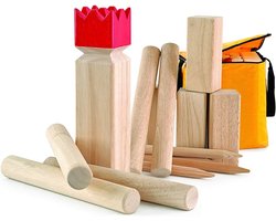 Kubb - Zweeds werpspel voor buiten - Houten buitenspel voor gezin en vrienden - Tuinspel voor jong en oud - Werpspel voor camping, strand en park - Complete set met koningsstuk en stokken - Educatief en sportief spel - Ideaal voor feestjes, barbecues