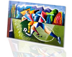 Kubistisch abstract voetbalschilderij - Voetbal glazen schilderijen - Wanddecoratie glas voetballers - Kubisme - Kunst op acrylaat - Woonkamer decoratie - acrylglas 75x50 cm