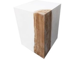 Kubus Bijzettafel van Teakhout - Teak - Bruin Wit - 48 x 35 x 35 cm