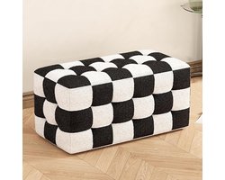 Kubus poef - Schoenenbank kruk - Zitcomfort creëren - Stevige massief houten basis - 90 cm - Teddy fluweel