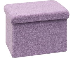 Kubusvormige zitzak met opbergruimte – Opvouwbare fluwelen poef met deksel, paars, 42x32x32 cm