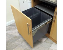 KuKoo Inbouw Prullenbak - 90 L - 56.5x48.4x49.5 cm - 2 compartimenten - Inclusief blikjespers - recycling - zacht sluitend systeem/soft close