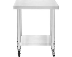 KuKoo Voorbereidingstafels - 80cm x 60cm x 30cm - Roestvrij Staal - 4 x Zwenkwielen met 2 Remmen, 4 x Verstelbare Poten, 3 Hoogteposities, 160kg Draagvermogen