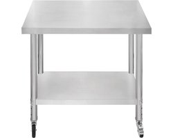 KuKoo Voorbereidingstafels - 86cm x 90cm x 60cm - Roestvrij Staal - 4 x Zwenkwielen met 2 Remmen, 4 x Verstelbare Poten, 3 Hoogteposities, 160kg Draagvermogen