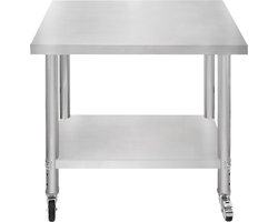 KuKoo Voorbereidingstafels - 86cm x 90cm x 76cm - Roestvrij Staal - 4 x Zwenkwielen met 2 Remmen, 4 x Verstelbare Poten, 3 Hoogteposities, 160kg Draagvermogen