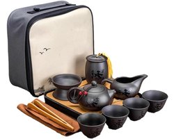 Kung Fu Thee Set - Chinese Thee Set - Draagbare Thee Ceremonie - Gaiwan Ontwerp - 10 Delig - Paars