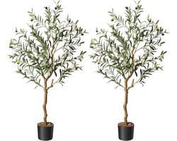 Kunst Olijfbomen Set - Decoratieve Bomen - Woonkamer Decoratie - Realistisch Met Olijven - 120 cm Hoog - Groen
