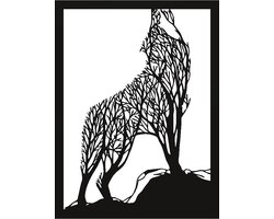 Kunst van metaal - Wolf - wanddecoratie industrieel - zwart gepoedercoat - staal - metaal