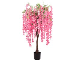 Kunst Wisteria Bloemboom Deluxe | Roze – 150cm – Zijde Blauwe reken Kunstplant – Grote Kunstplant met Bloemen – Extra Vol – Hyperrealistisch