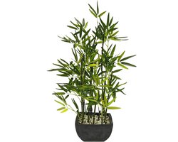 Kunstbamboe in schaal met decoratieve stenen - bamboegras citroengras - kunstplant groene plant - bamboeboom kamerplant - bamboeplant struik - Aziatische grassen - struiken