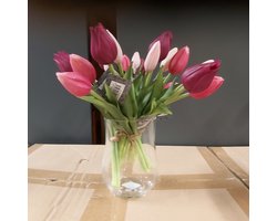 Kunstbloem tulp bundel van 3 stuks aubergine roze 25cm