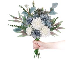 Kunstbloemen - Bloemen - 45cm - Blauwe dahlia - boeket - Kunstplanten - Nepbloemen - Zijden bloemen voor bloemstukken - kunstboeket - Boeketten - Bruiloft - romantisch - Onderhoudsvrij - Housewarming cadeau - cadeau vrouw - Decoratie Woonkamer