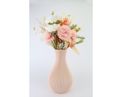 Kunstbloemen boeket inclusief beige vaas