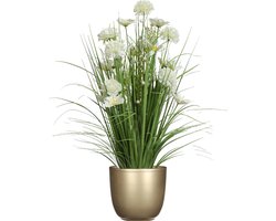 Kunstbloemen boeket wit - in pot goud - keramiek - H70 cm